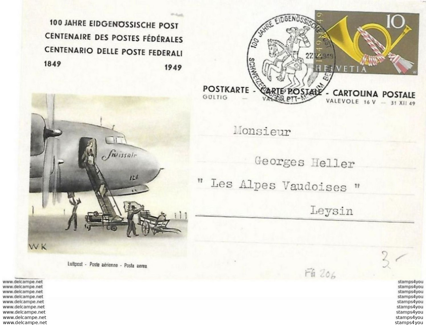 39 - 77 - Entier Postal 100 Ans Postes Fédérales - Oblit Spéciale 1949 - Entiers Postaux