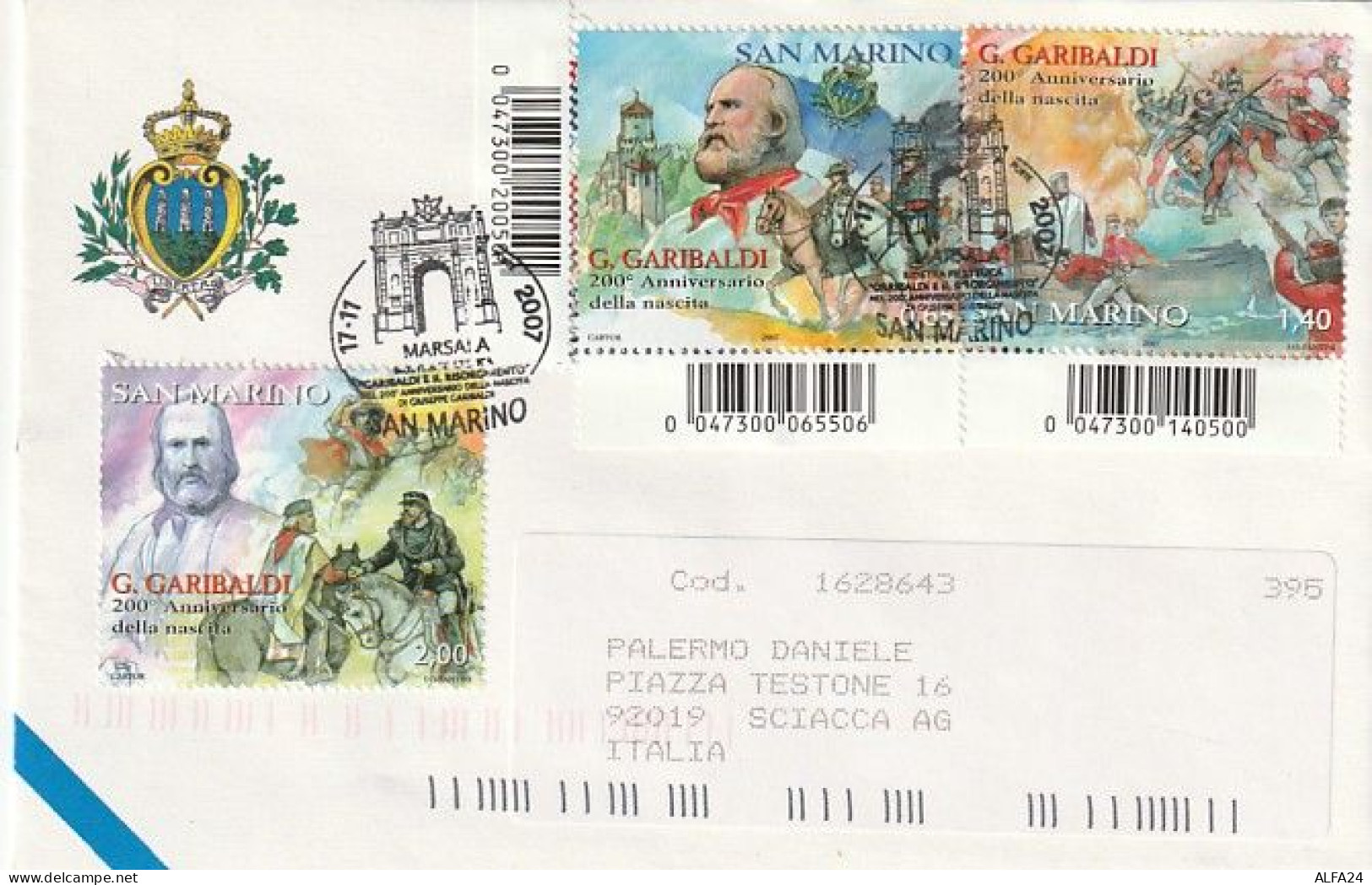 BUSTA  GARIBALDI- SANMARINO 2007  (MCX778 - Lettres & Documents