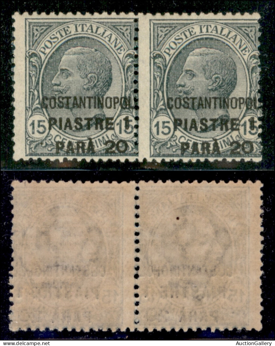 Uffici Postali All'Estero - Levante - Costantinopoli - 1922 - 1,20 Piastre Su 15 Cent Leoni (42 - Varietà) - Coppia Oriz - Sonstige & Ohne Zuordnung