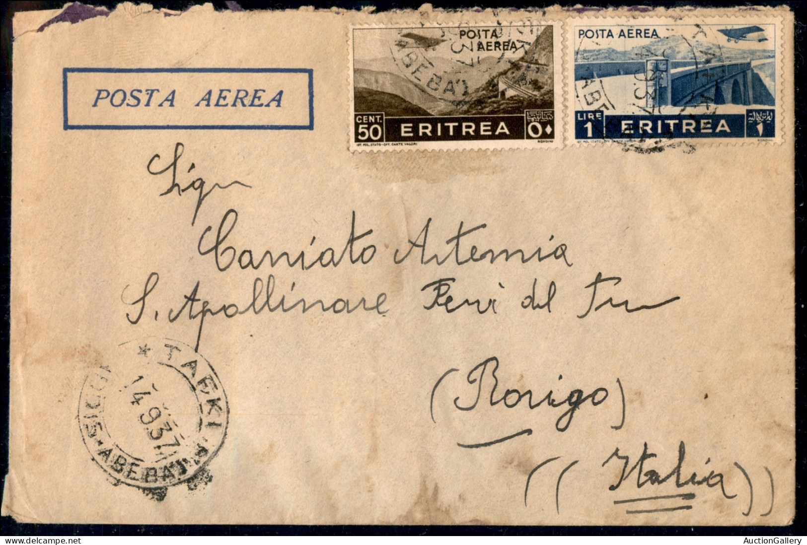 Colonie - Africa Orientale Italiana - Tafki (Addis Abeba) 14.9.37 - Aerogramma Per Rovigo (Eritrea 18+21 Aerea) - Other & Unclassified