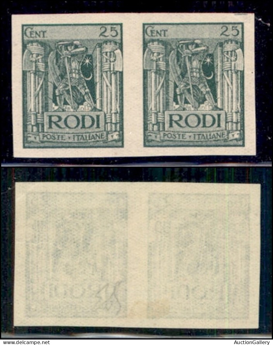 Colonie - Egeo - Emissioni Generali - 1929 - 25 Cent Pittorica (6b) - Coppia Non Dentellata - Gomma Originale - Diena (4 - Andere & Zonder Classificatie