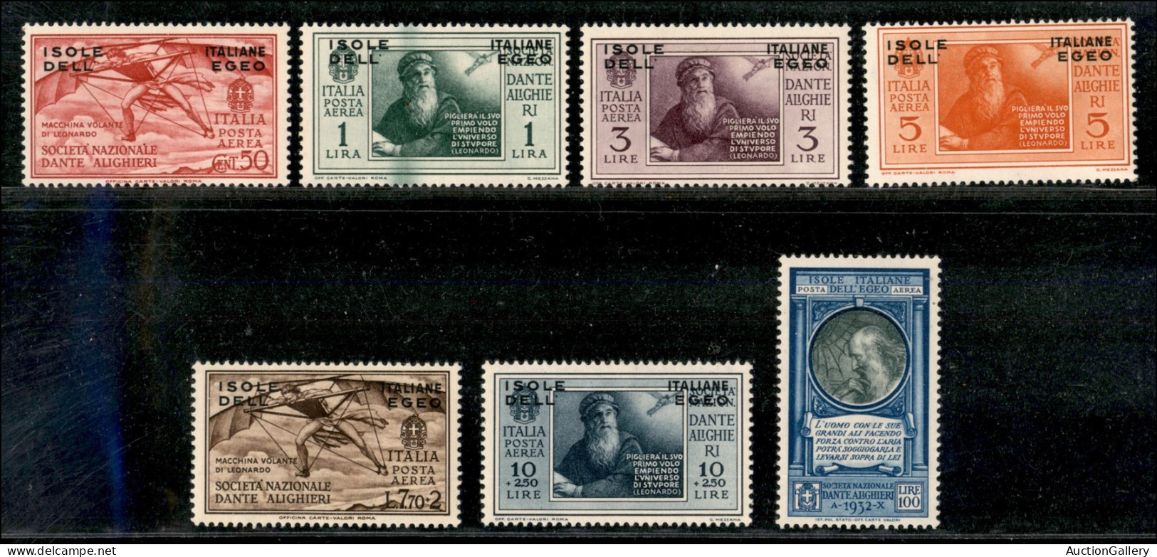 Colonie - Egeo - Emissioni Generali - 1932 - Dante Alighieri (44/55 + A8/13 + A21) - Emissione Completa - Gomma Integra - Other & Unclassified