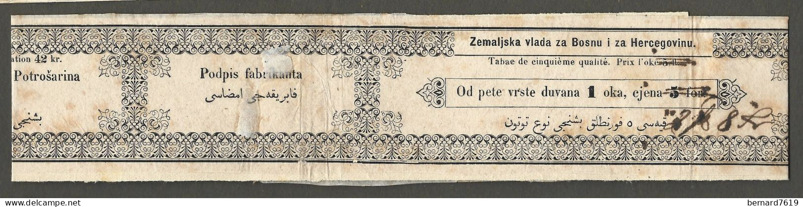 Bande  Tabac  A Priser   1870  - 1900  -zemaljska Vlada  Za Bosnu I Za  Hercegovinu  -  - Bosnie - Hercegovie - Documents