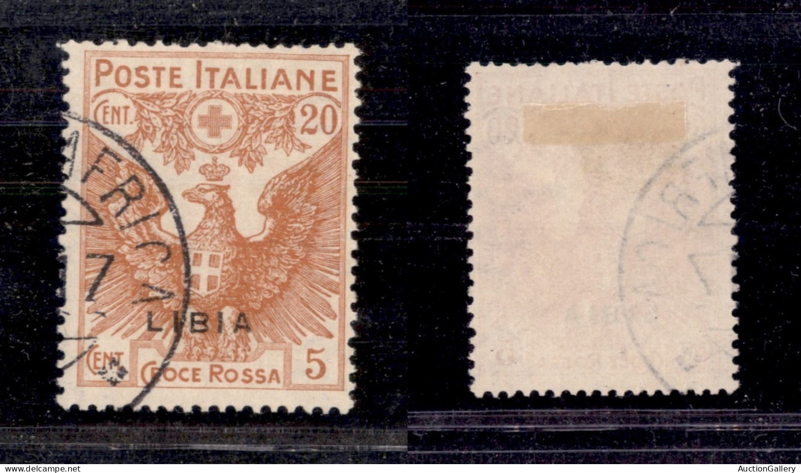 Colonie - Libia - 1916 - 20 Cent Croce Rossa (16ac) Usato - Soprastampa Sottile Spostata In Basso - Non Quotato - Otros & Sin Clasificación