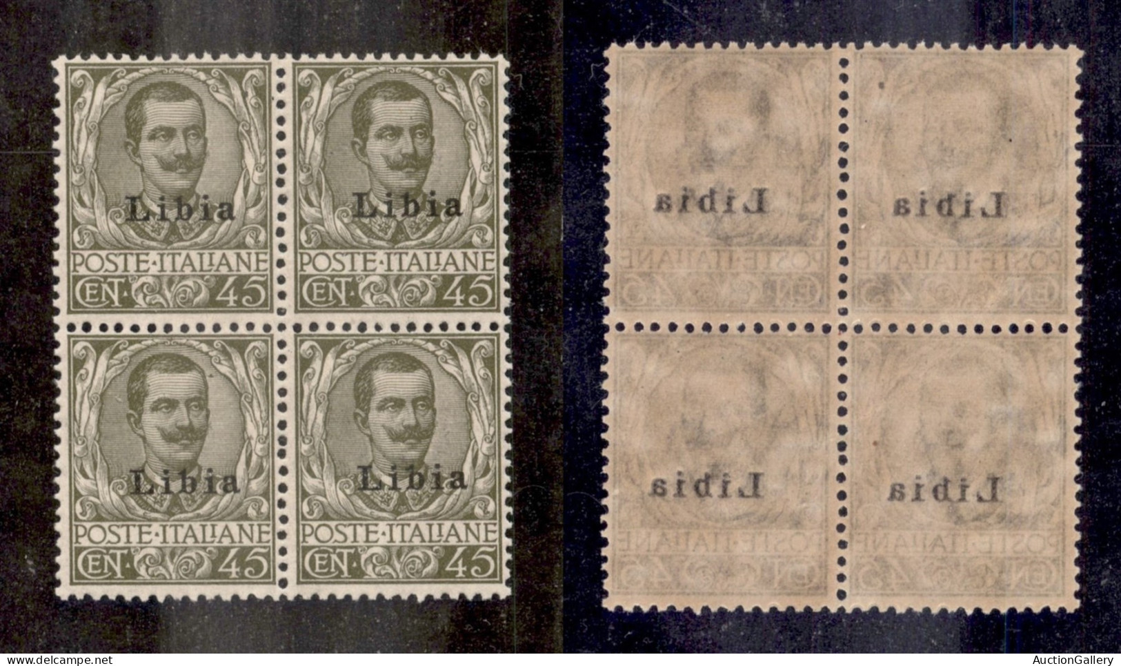 Colonie - Libia - 1917 - 45 Cent Floreale (18d) - Quartina Con Decalco - Gomma Integra - Cert. AG (780+) - Otros & Sin Clasificación