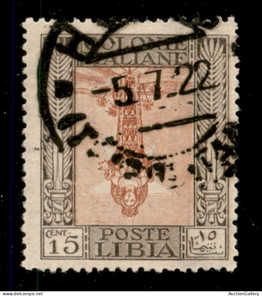 Colonie - Libia - 1921 - 15 Cent Pittorica (25a Varietà C) - Dentellato 14x13 1/4 Con Centro Capovolto - Usato (400+) - Otros & Sin Clasificación