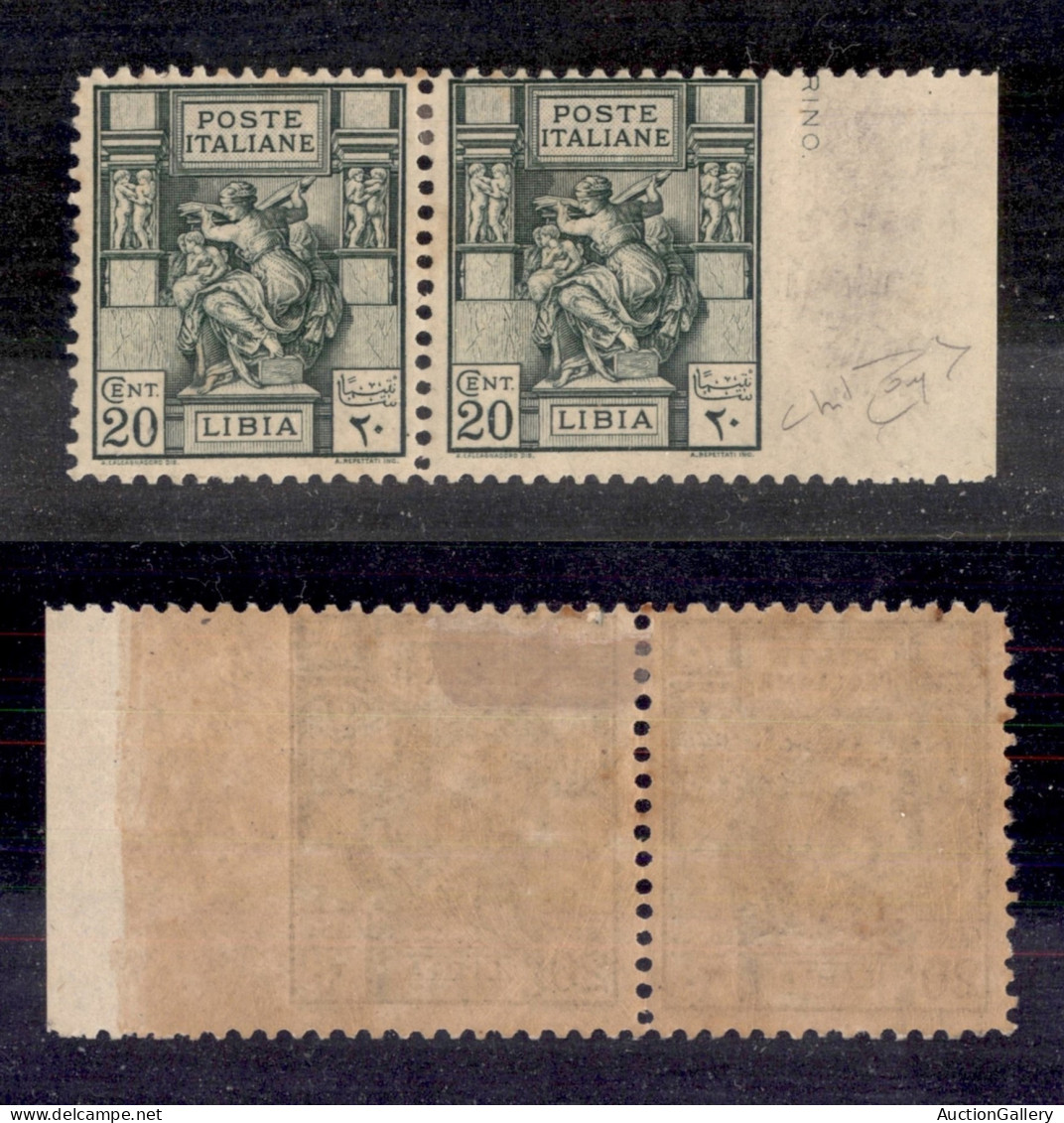 Colonie - Libia - 1926 - 20 Cent Sibilla (54 + 54e) - Coppia Orizzontale Bordo Foglio Non Dentellata A Destra - Gomma Or - Otros & Sin Clasificación