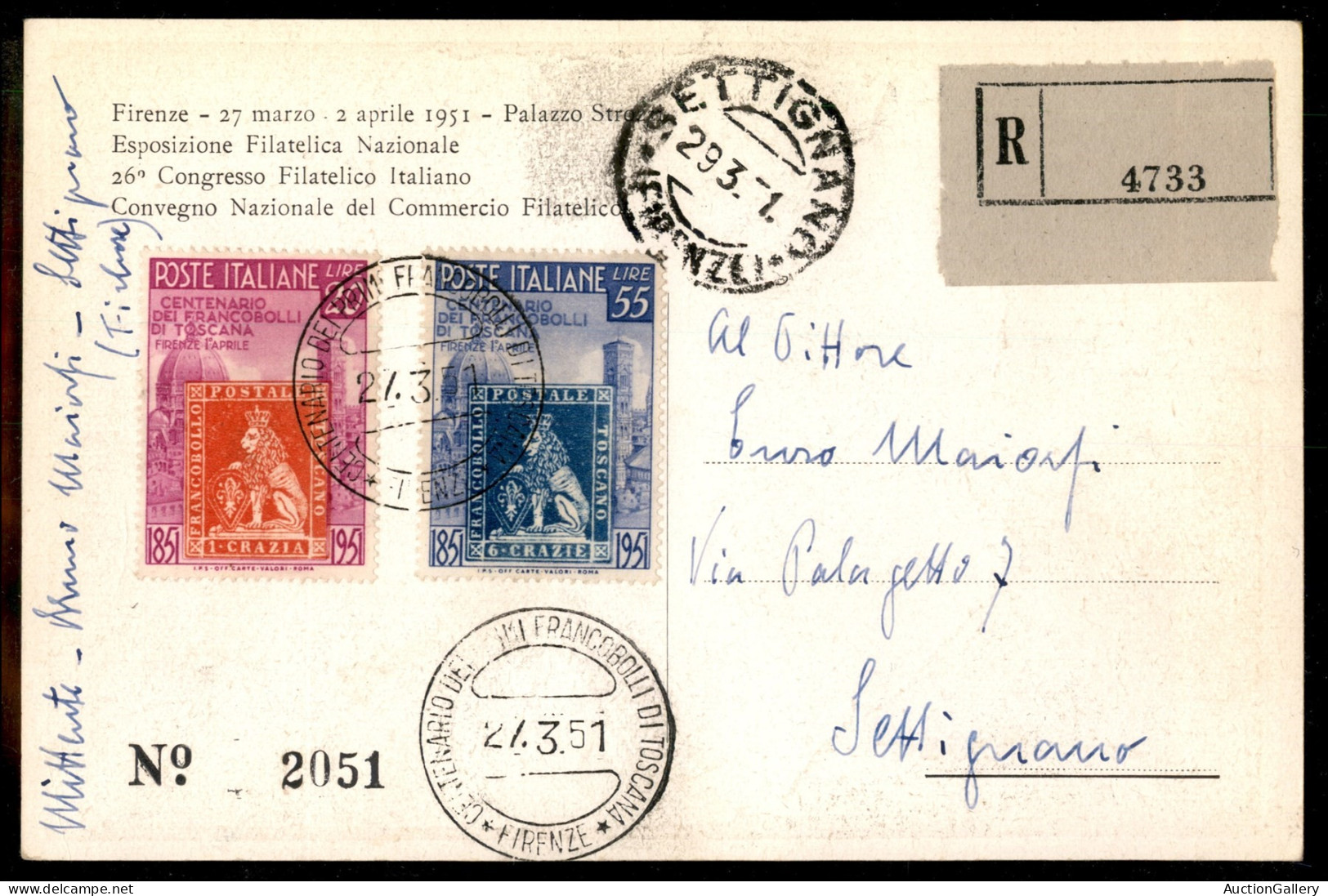 Repubblica - Centenario Francobolli Toscana (653/654) Serie Completa Su Cartolina Raccomandata Commemorativa Con Annullo - Autres & Non Classés