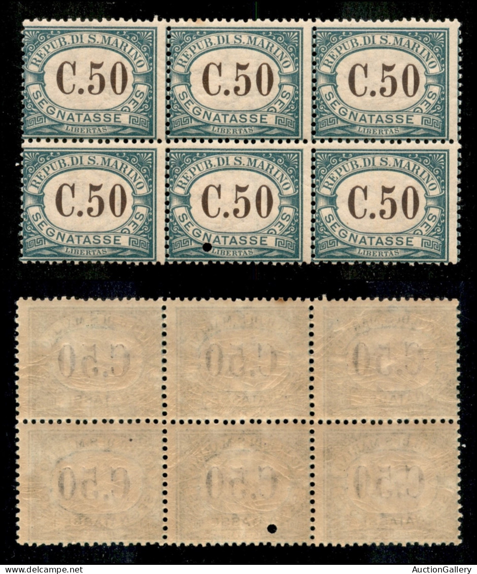 SAN MARINO - 1897 - 50 Cent (5) - Blocco Di 6 - Gomma Integra - Foro Di Tarlo Nel Pezzo Centrale Inferiore (105 I Perfet - Other & Unclassified