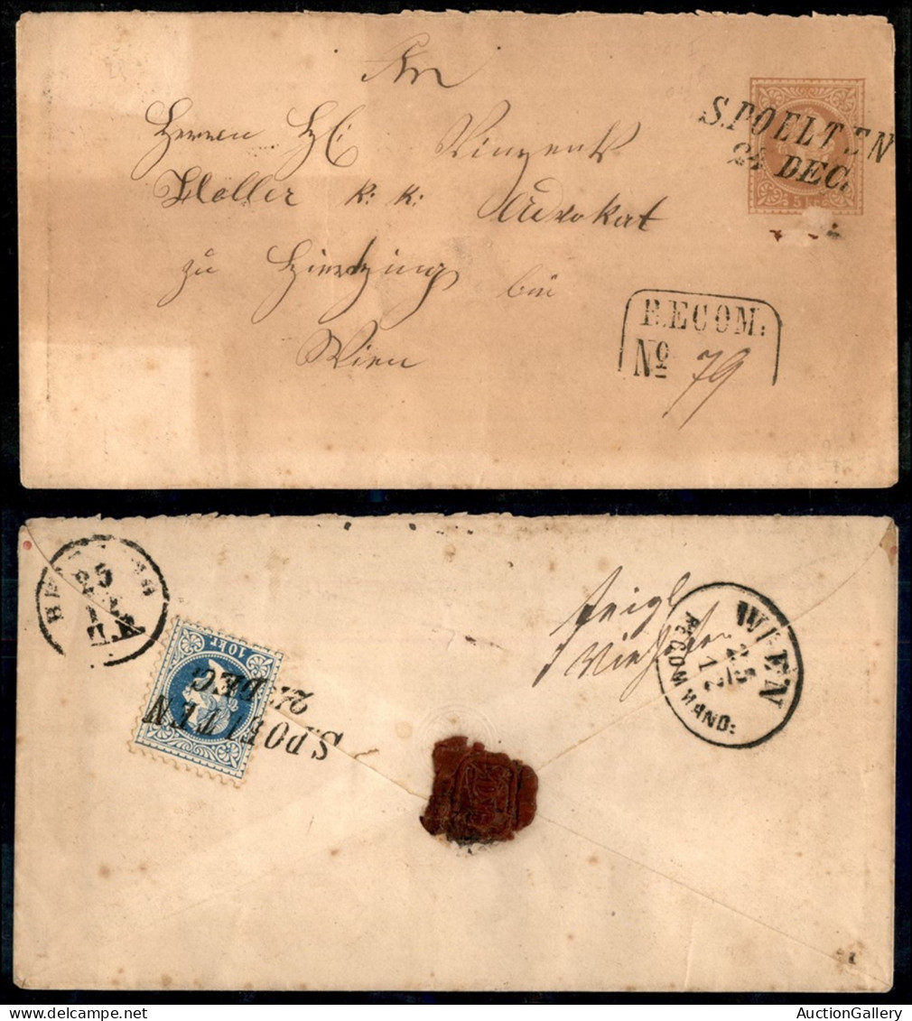 EUROPA - AUSTRIA - Intero Postale Raccomandato 5 Kreuzer + 10 Kreuzer Al Retro Da Spoelten A Vienna - Other & Unclassified