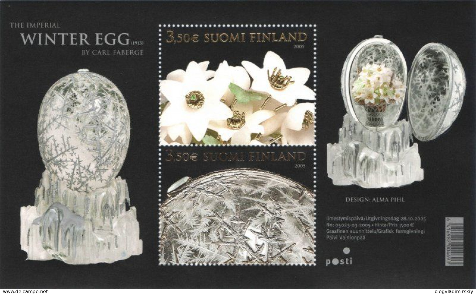 Finland Finnland Finlande 2005 Faberge Jewelry Stamps Anniversary Phenomenal Beauty! Block MNH - Glas & Brandglas