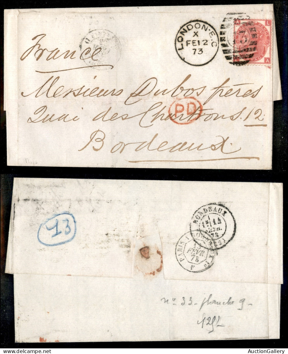 EUROPA - GRAN BRETAGNA - 3 Pence (28 - Tav. 9) - Lettera Da Londra A Bordeaux Del 2.2.73 - Altri & Non Classificati