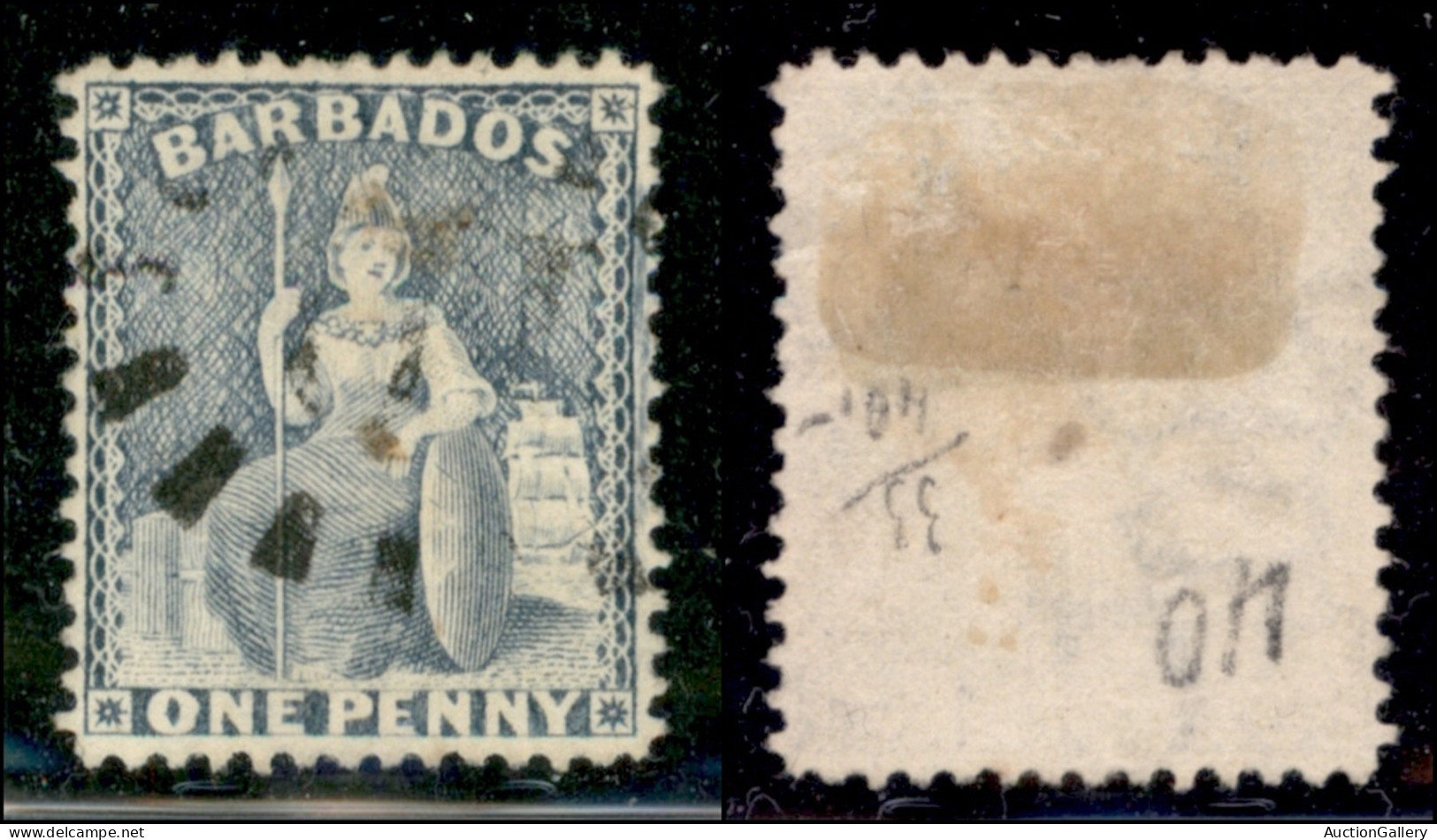 OLTREMARE - BARBADOS - 1860 - 1 Penny Britannia (7E) - Usato (220) - Autres & Non Classés