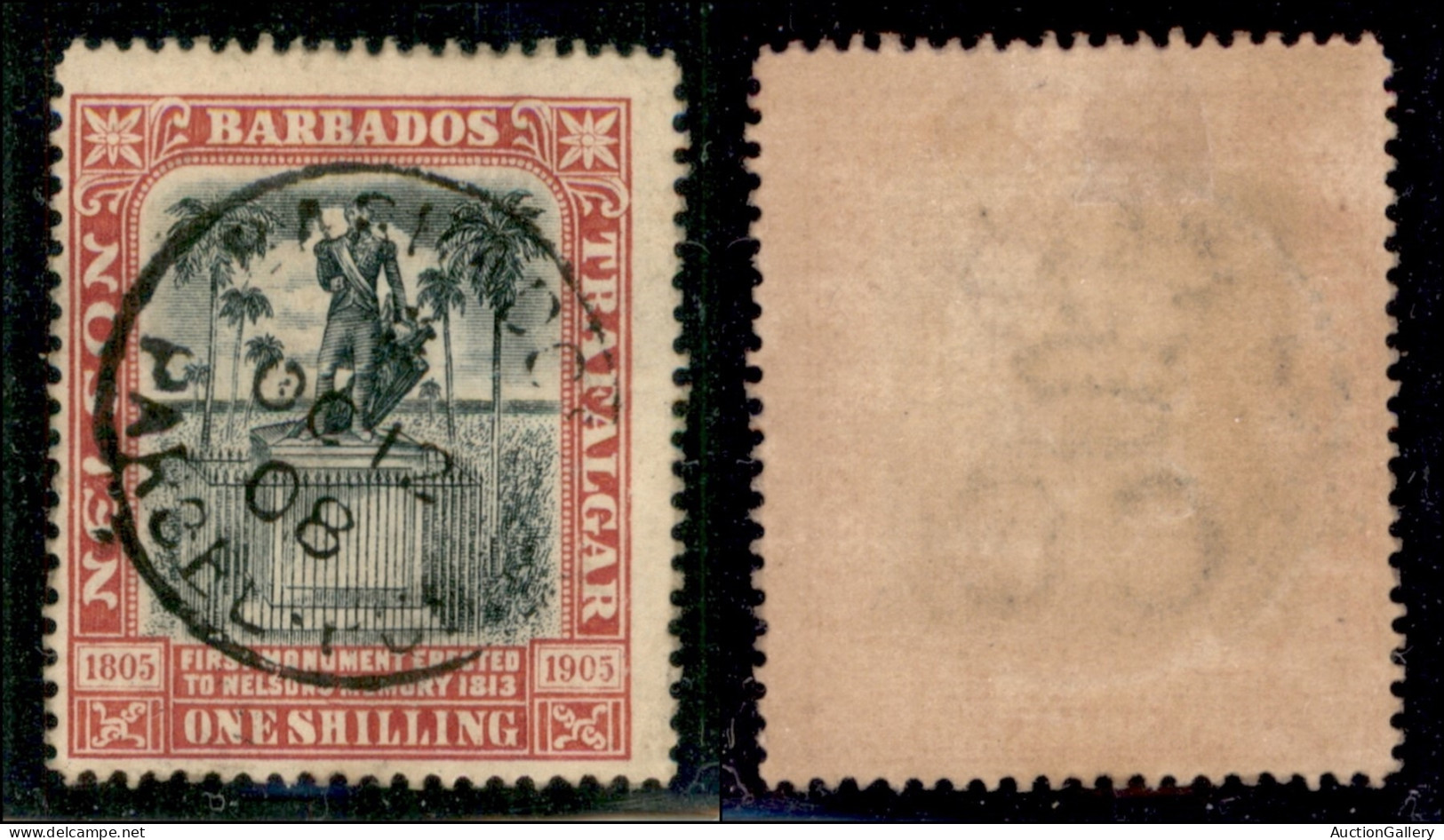 OLTREMARE - BARBADOS - 1906 - 1 Shilling Trafalgar (75) - Usato (65) - Autres & Non Classés