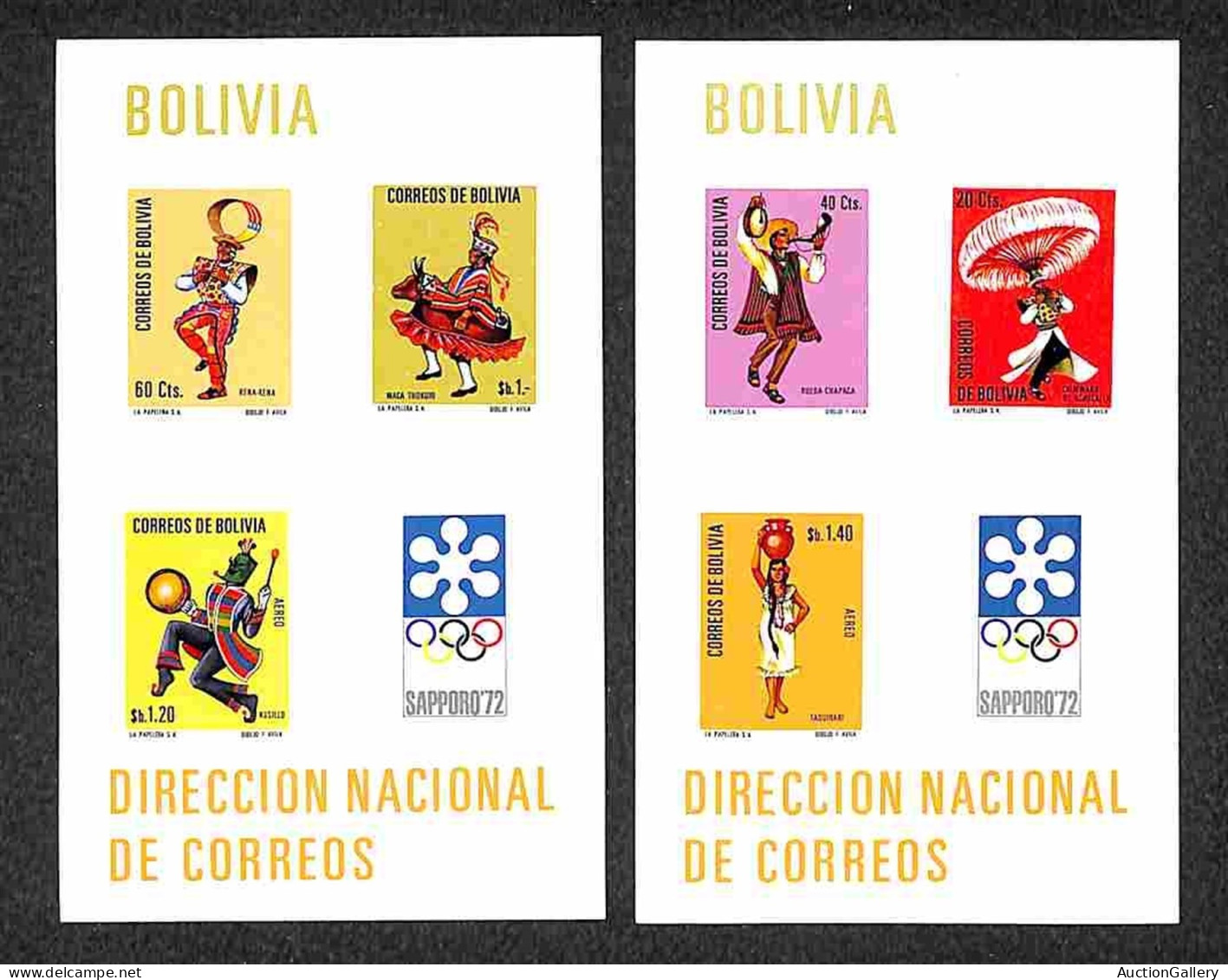 OLTREMARE - BOLIVIA - 1972 - Foglietti Balli Popolari Con Simbolo Sapporo ‘72 (Block 32/33) - 2 Foglietti - Gomma Integr - Altri & Non Classificati