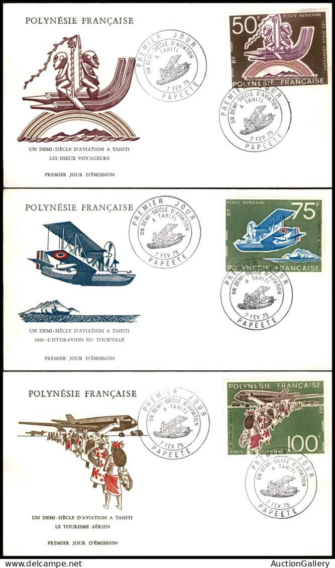 OLTREMARE - POLINESIA FRANCESE - 1975 - 50 Anni Aviazione Tahiti (192/194) - Serie Completa - 3 FDC 7.2.75 - Sonstige & Ohne Zuordnung