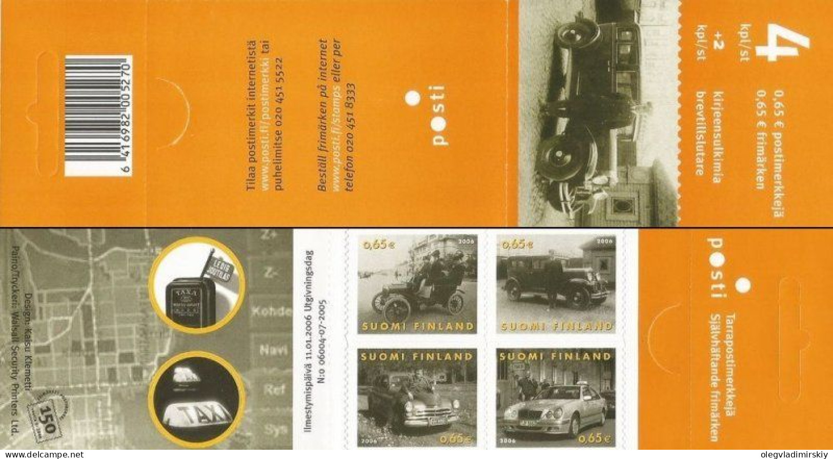 Finland Finnland Finlande 2006 Cars 100th Anniversary Of The Taxi Service Set Of 4 Stamps In Booklet MNH - Booklets