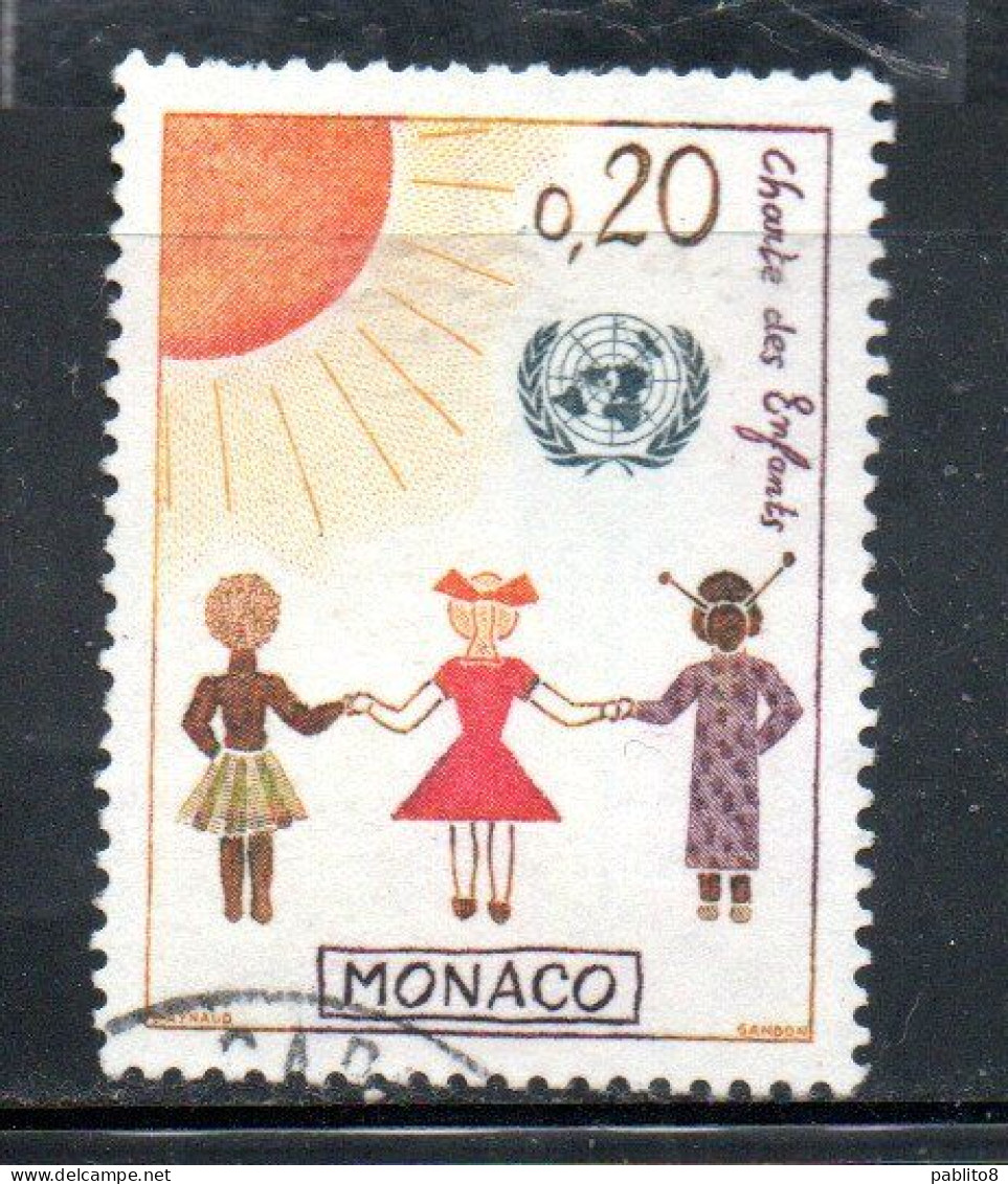 MONACO 1963 UN ONU CHILDREN' CHARTER SUN SHINING ON DIFFERENT RACES 20c USED USATO OBLITERE' - Usados