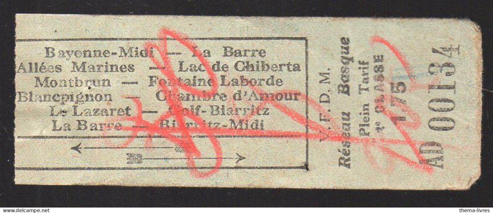 Bayonne  Ticket Plein Tarif  RESEAU BASQUE   (PPP46060 / A)) - Europe