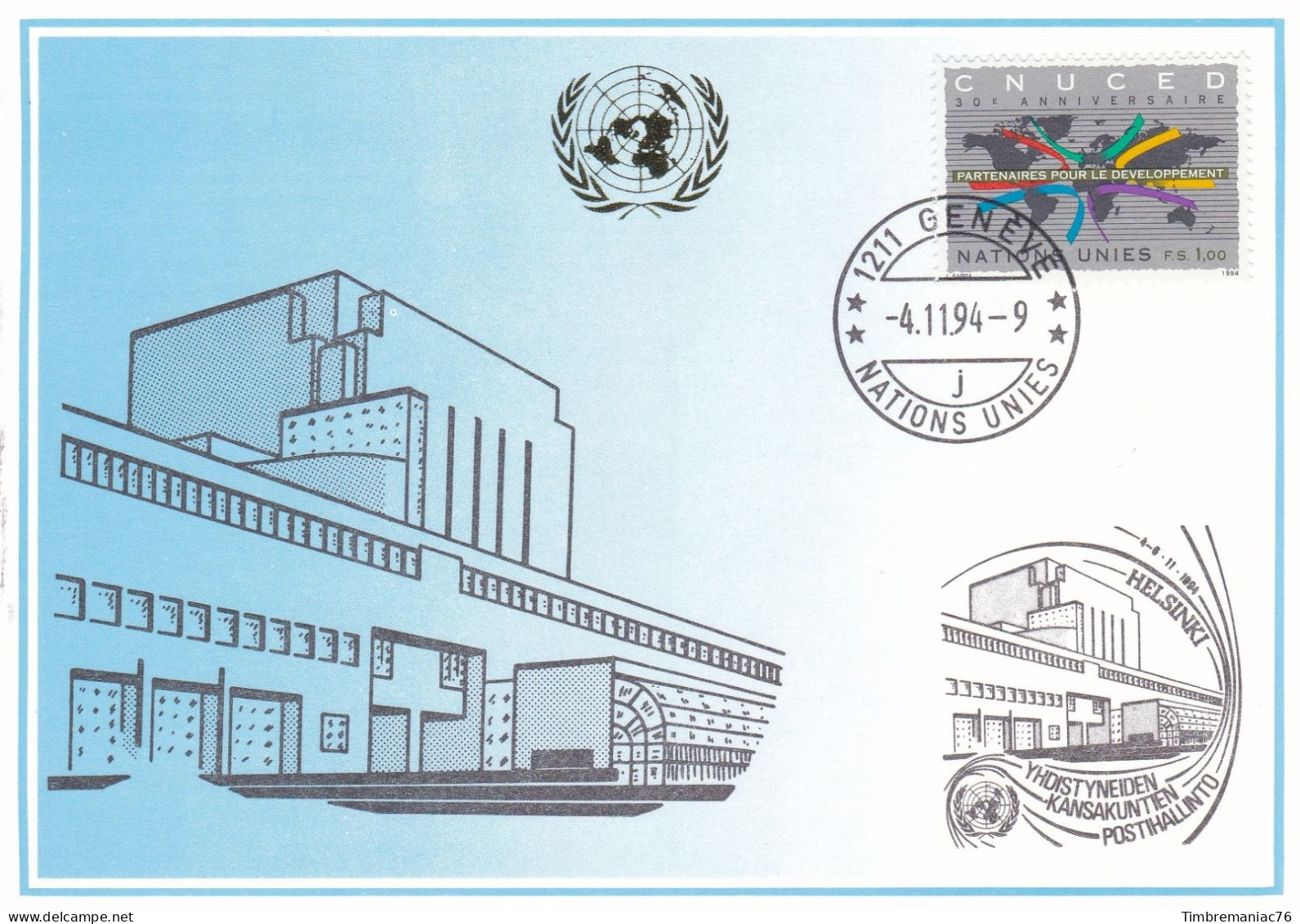 Nations Unies Genève. Carte Postale 1995 YT 280 Oblitéré 1er Jour - Cartes-maximum