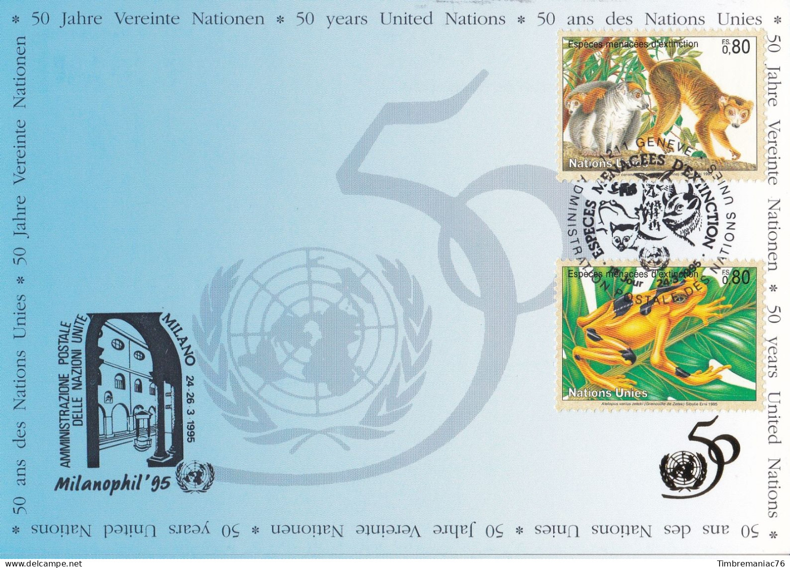 Nations Unies Genève. Carte Postale 1995 YT 283-285  1er Jour - Maximumkarten