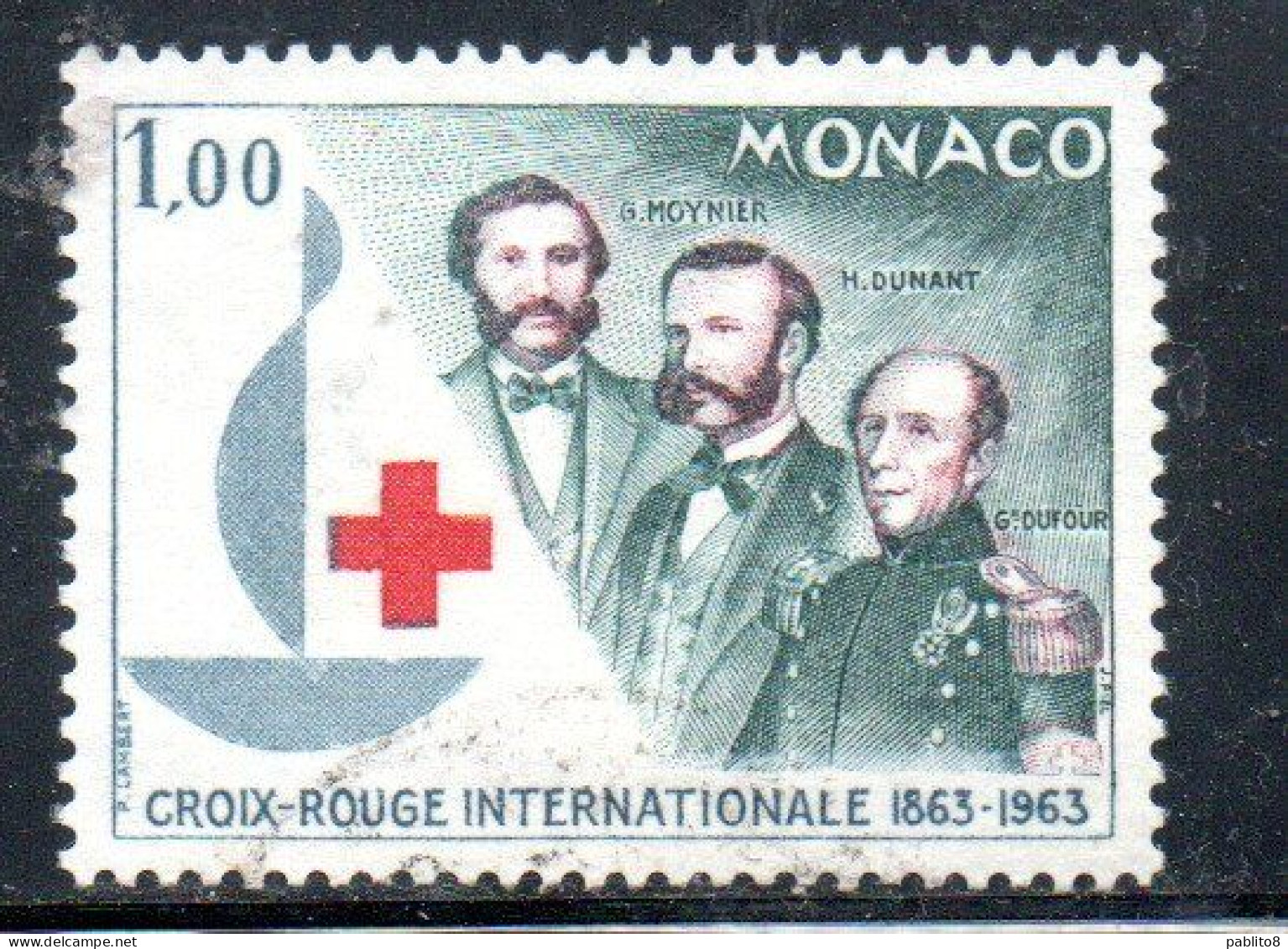 MONACO 1963 CENTENARY INTERNATIONAL RED CROSS CROIX ROUGE CROCE ROSSA  1fr USED USATO OBLITERE' - Used Stamps