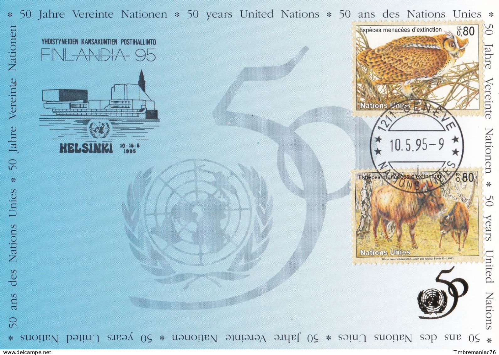 Nations Unies Genève. Carte Postale 1995 YT 284-286 1er Jour - Cartes-maximum