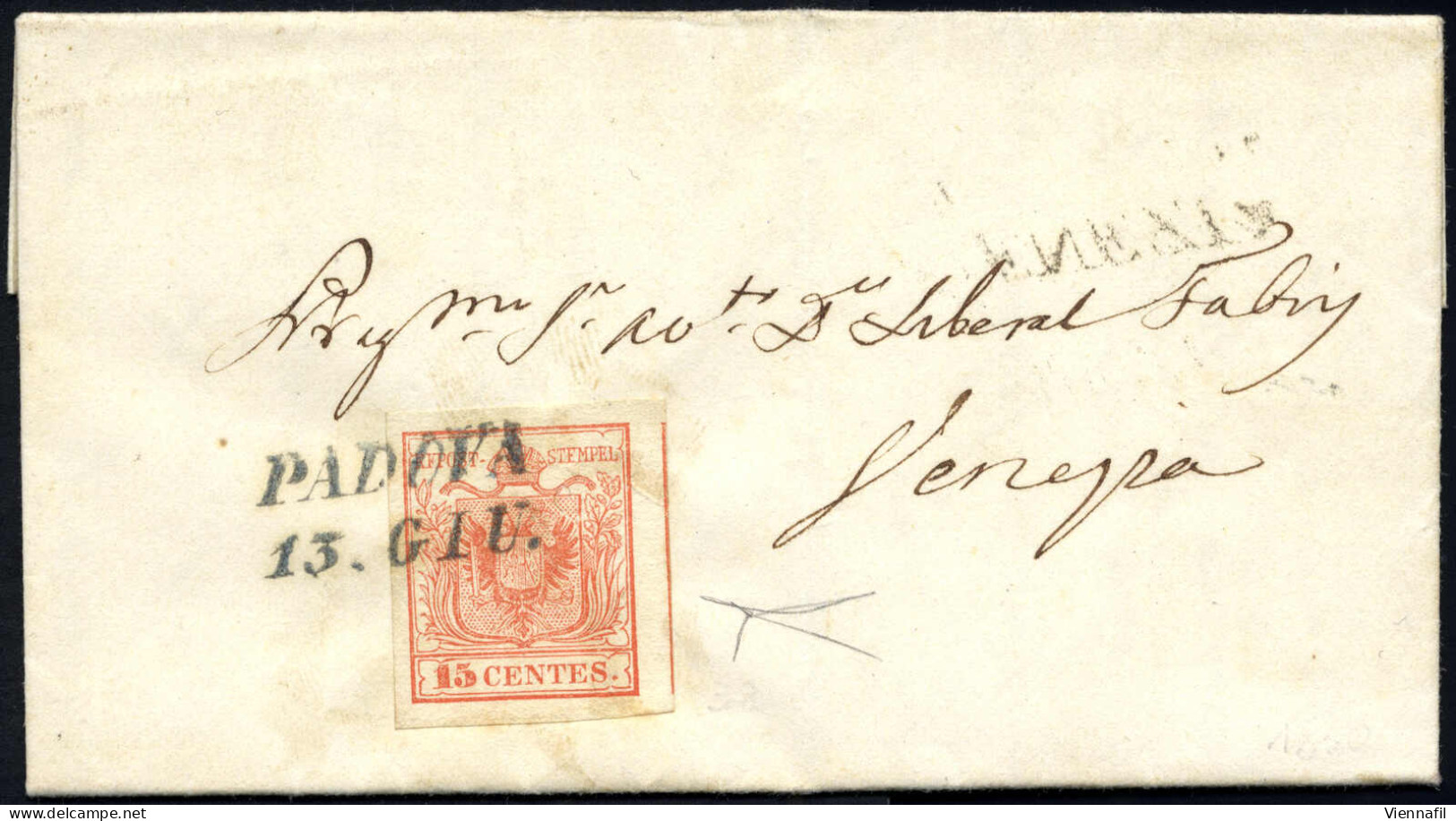 Cover 1850, Padova, SI Azzurro Nerastro Punti 7, Lettera Del 13.6.1850 Tredicesimo Giorno D'uso Per Venezia Affrancata C - Lombardy-Venetia