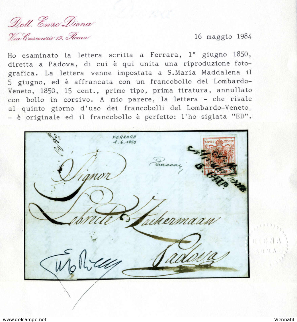 Cover 1850, S. M. Maddalena, Cor. Punti 8, Lettera Del 5.6.1850 (quinto Giorno D'uso) (scritta A Ferrara Il 1.6) Per Pad - Lombardije-Venetië