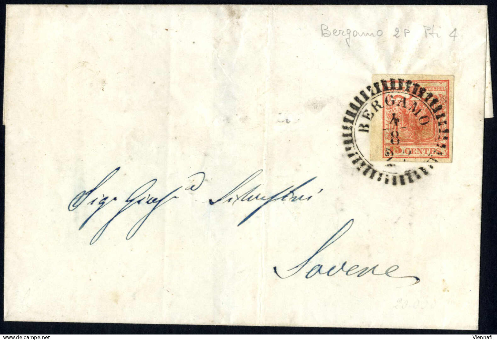 Cover 1854, Due Lettere Da Bergamo (D2P E D12A Punti 4 E 3) Del 4.8 Per Lovere E Del 12.5 Per Sondrio Affrancate Con 15  - Lombardy-Venetia