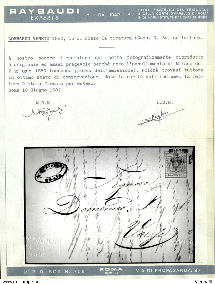 Cover 1850, Lettera Da Milano (SD I Punti 6) Del 2.6 Secondo Giorno D'uso Per Varese Affrancata Con 15 C. Rosso I Tipo P - Lombardy-Venetia
