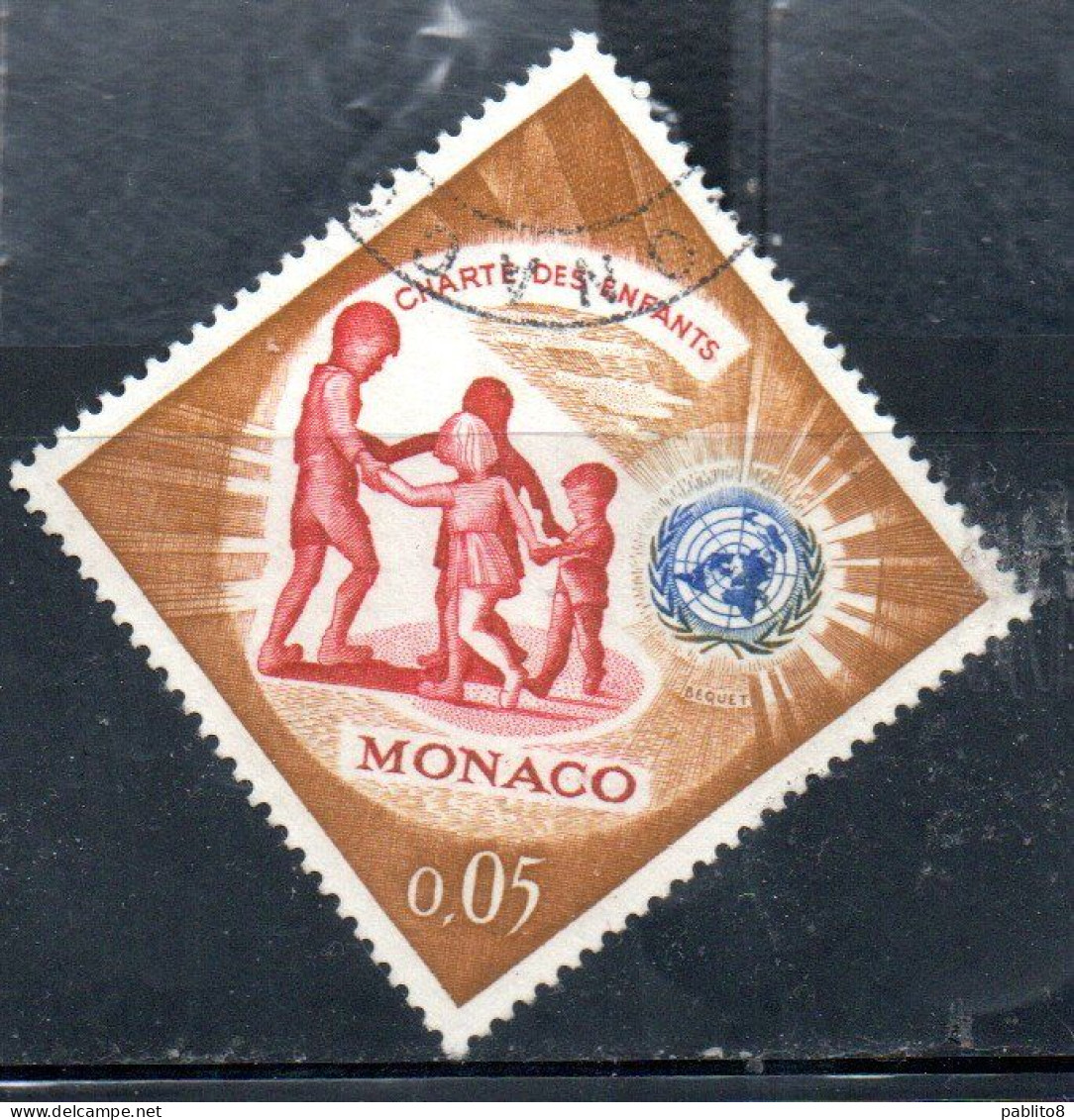 MONACO 1963 UN ONU CHILDREN' CHARTER DANCING AND UN ONU EMBLEM 5c USED USATO OBLITERE' - Gebruikt