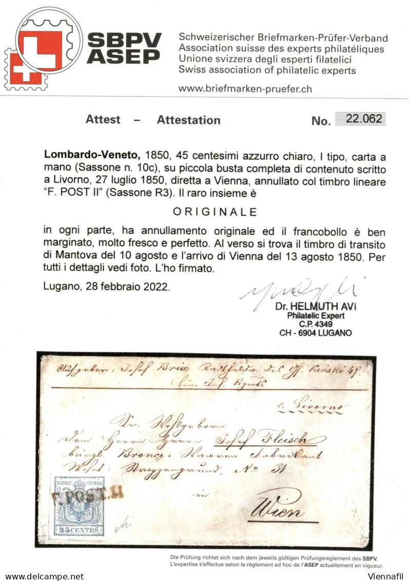 Cover 1850, F.POST.II (SD Punti R3) Lettera Da Firenze (contenuto Scritto A Livorno) Il 27.7 Per Wien (Austria) Affranca - Lombardije-Venetië