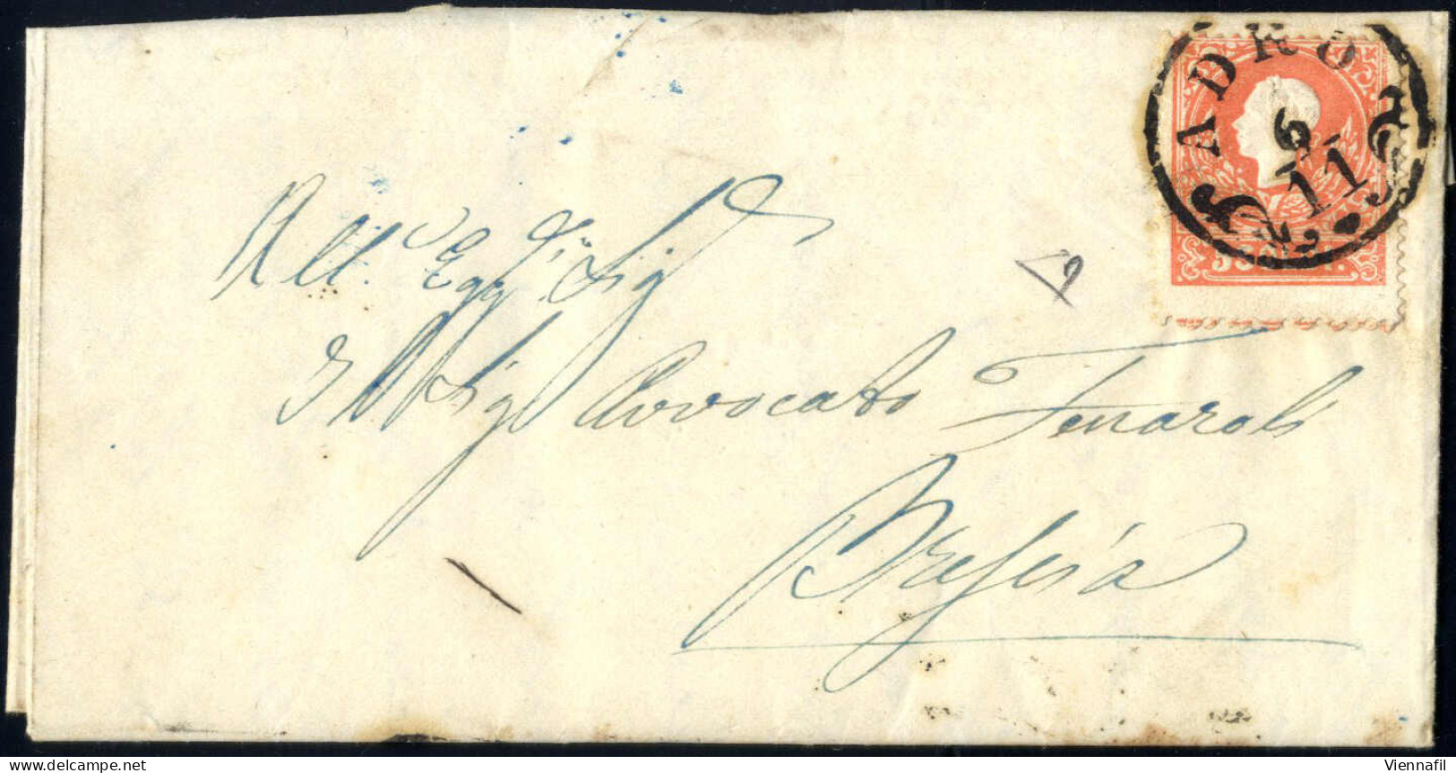 Cover Adro, CO Punti 10, Lettera Del 6.11.1859 (sesto Giorno D'uso) Per Brescia Affrancata Con 5 S. Rosso I Tipo, Cert.  - Lombardo-Vénétie