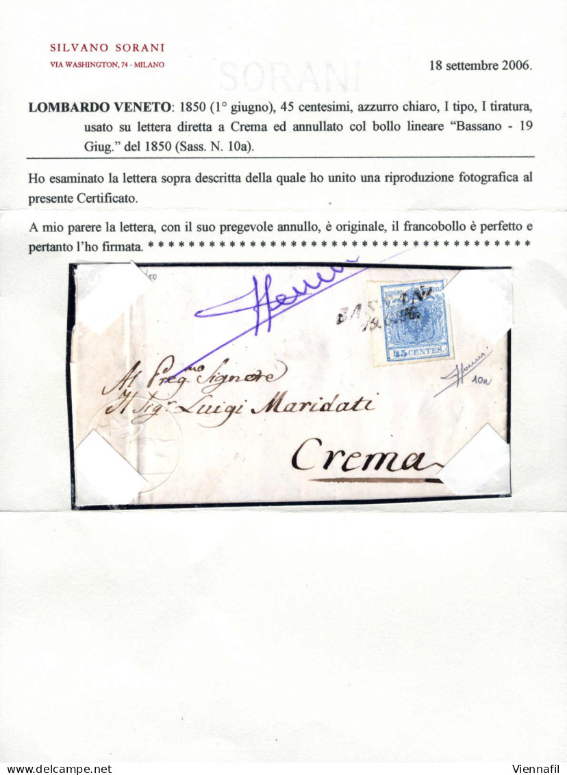 Cover Bassano, (SI Punti 9), Lettera Del 19.6 Dicianovesimo Giorno D'uso Per Crema Affrancata Con 45 C. Azzurro Chiaro I - Lombardo-Vénétie