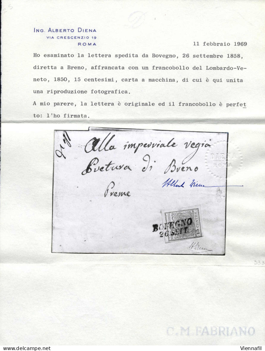 Cover Bovegno, (SI Punti 12) Lettera Del 26.9.1858 Per Breno Affrancata Con 15 C. Rosa Chiaro III Tipo Carta A Macchina, - Lombardo-Venetien
