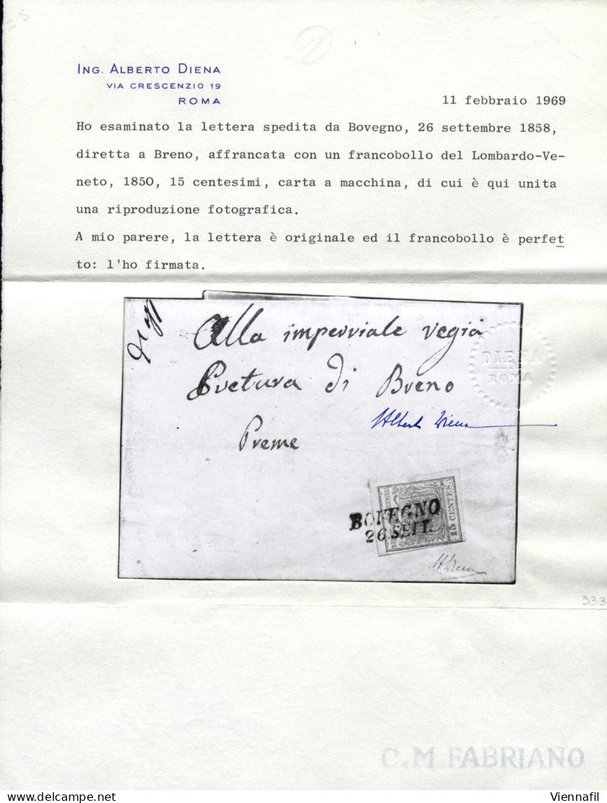 Cover Bovegno, (SI Punti 12) Lettera Del 26.9.1858 Per Breno Affrancata Con 15 C. Rosa Chiaro III Tipo Carta A Macchina, - Lombardy-Venetia