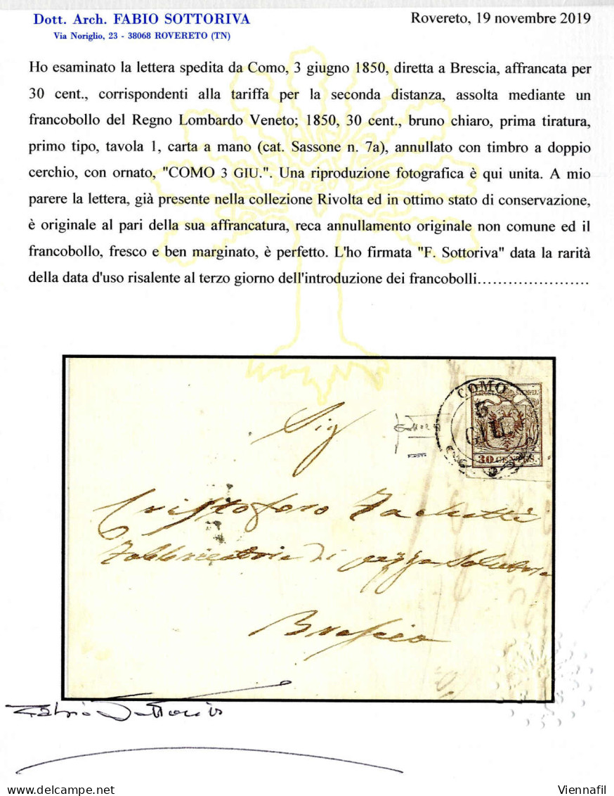 Cover Como, 2CO Gr. Punti 12, Lettera Del 3.6.1850 Terzo Giorno D'uso Per Brescia Affrancata Con 30 C. Bruno Chiaro I Ti - Lombardije-Venetië