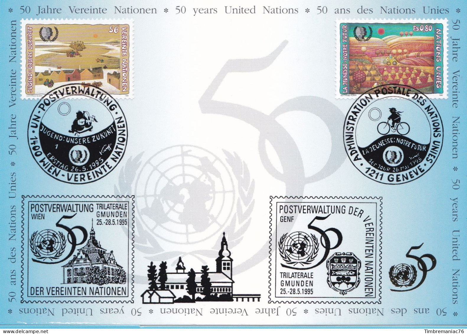 Nations Unies Genève. Carte Postale 1995 YT 287 Et 204 Agence De Vienne 1er Jour - Maximum Cards