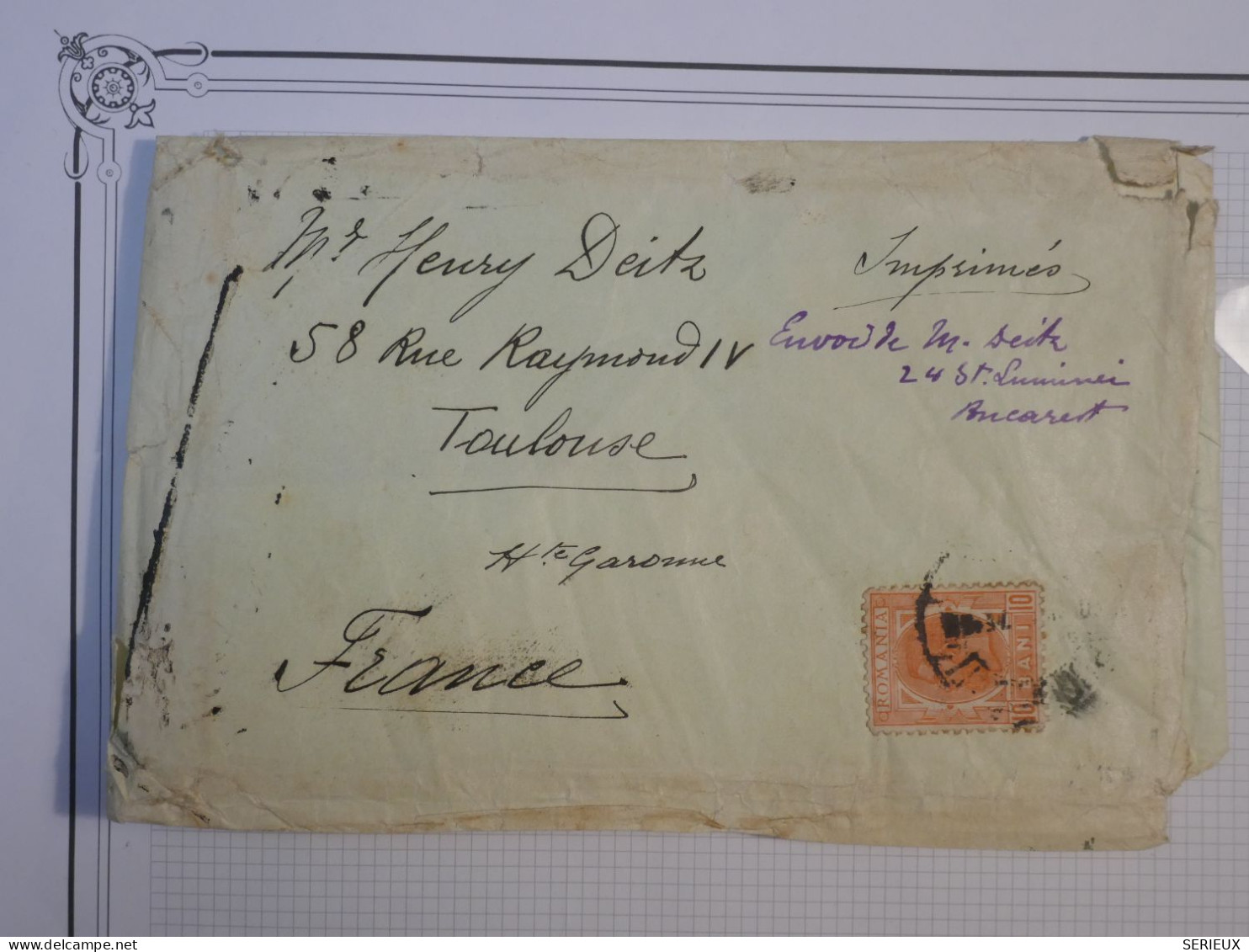 DH1 ROMANIA  LETTRE IMPRIMéS 1925  BUCAREST   A  TOULOUSE FRANCE    ++AFF. INTERESSANT+++ - Cartas & Documentos