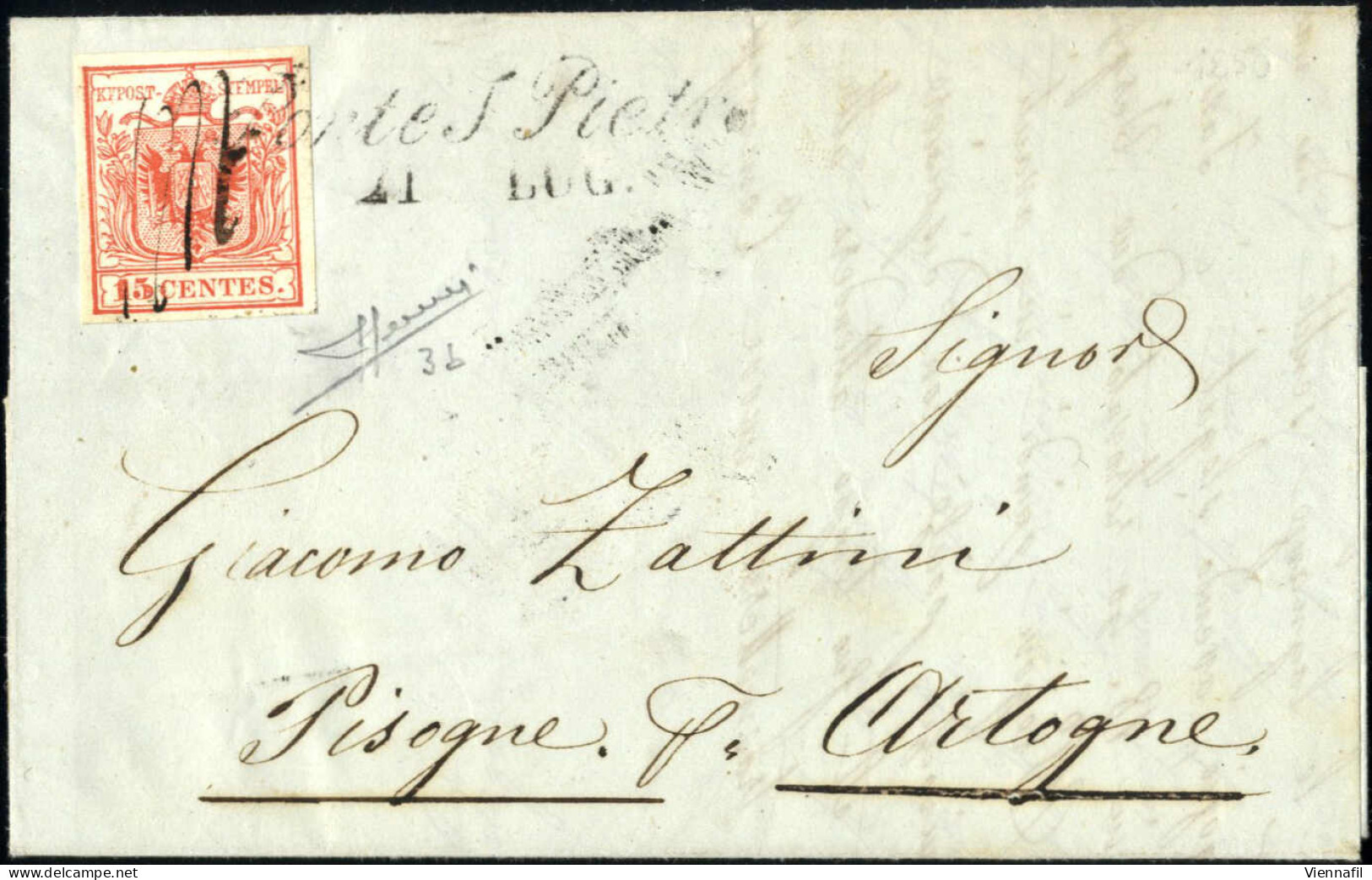 Cover Ponte S. Pietro, Cor. + A Penna Punti 9, Lettera Del 21.7.1850 Per Pisogne Affrancata Con 15 C. Rosso I Tipo Prima - Lombardo-Vénétie