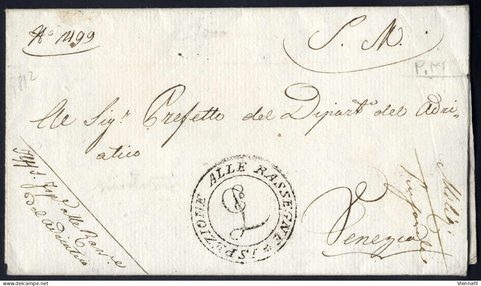 Cover 1812, Lettera In Franchigia Di Venezia Con Timbro A Doppio Cerchio "ISPEZIONE ALLE RASSEGNE" Non Catalogato Per Ci - Lombardo-Vénétie