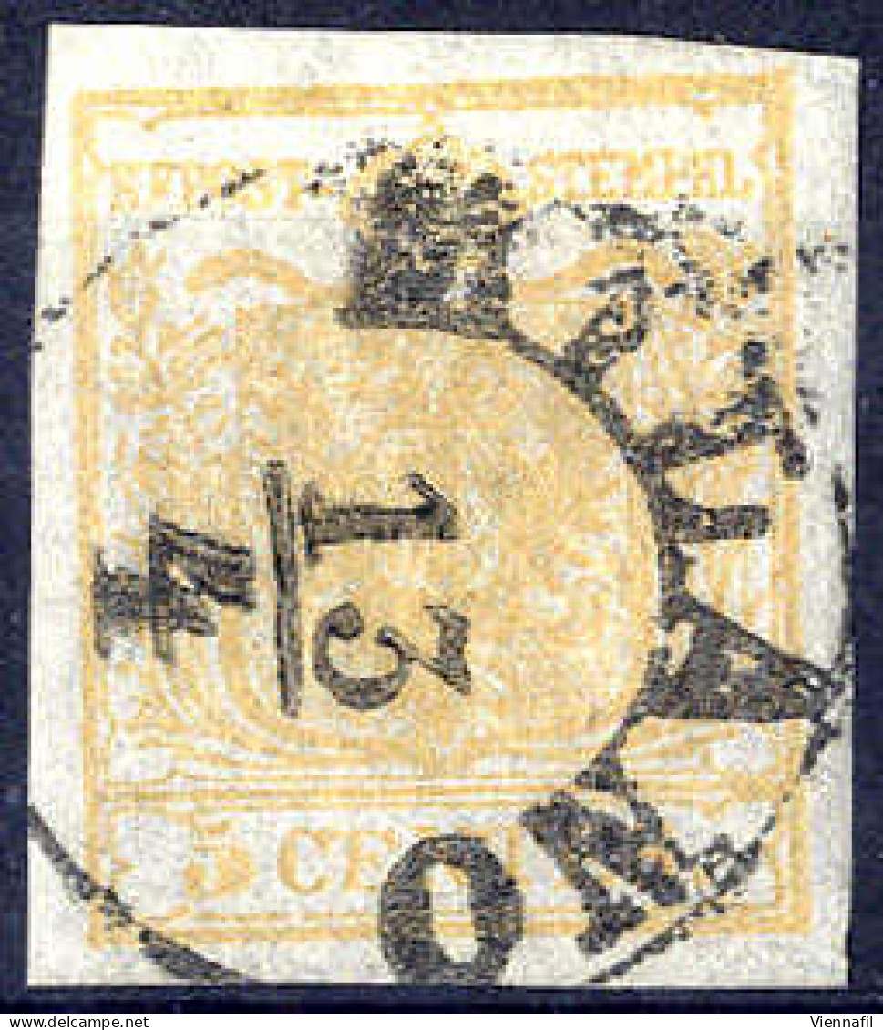 O 1850, 5 Cent. Giallo Ocra, Ben Marginato (Sass. 1 - 250,-) - Lombardy-Venetia