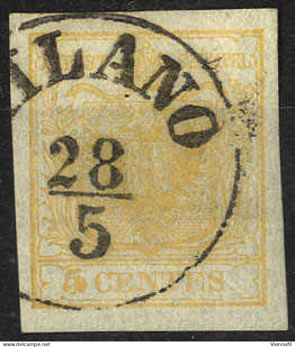 O 1850, 5 Cent. Giallo Ocra, Usato, Cert. Goller (Sass. 1) - Lombardy-Venetia