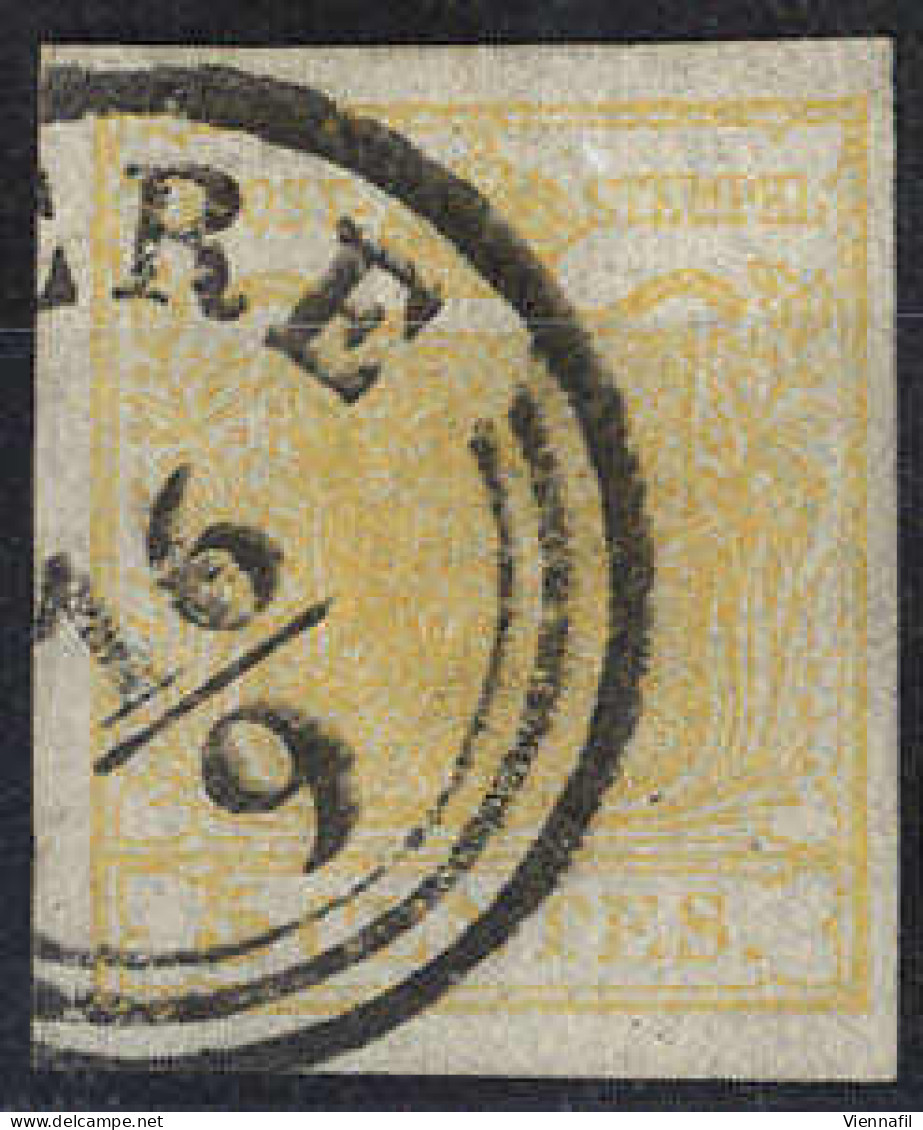 O 1850, 5 Cent. Giallo Ocra, Usato, Cert. Steiner (Sass. 1) - Lombardy-Venetia