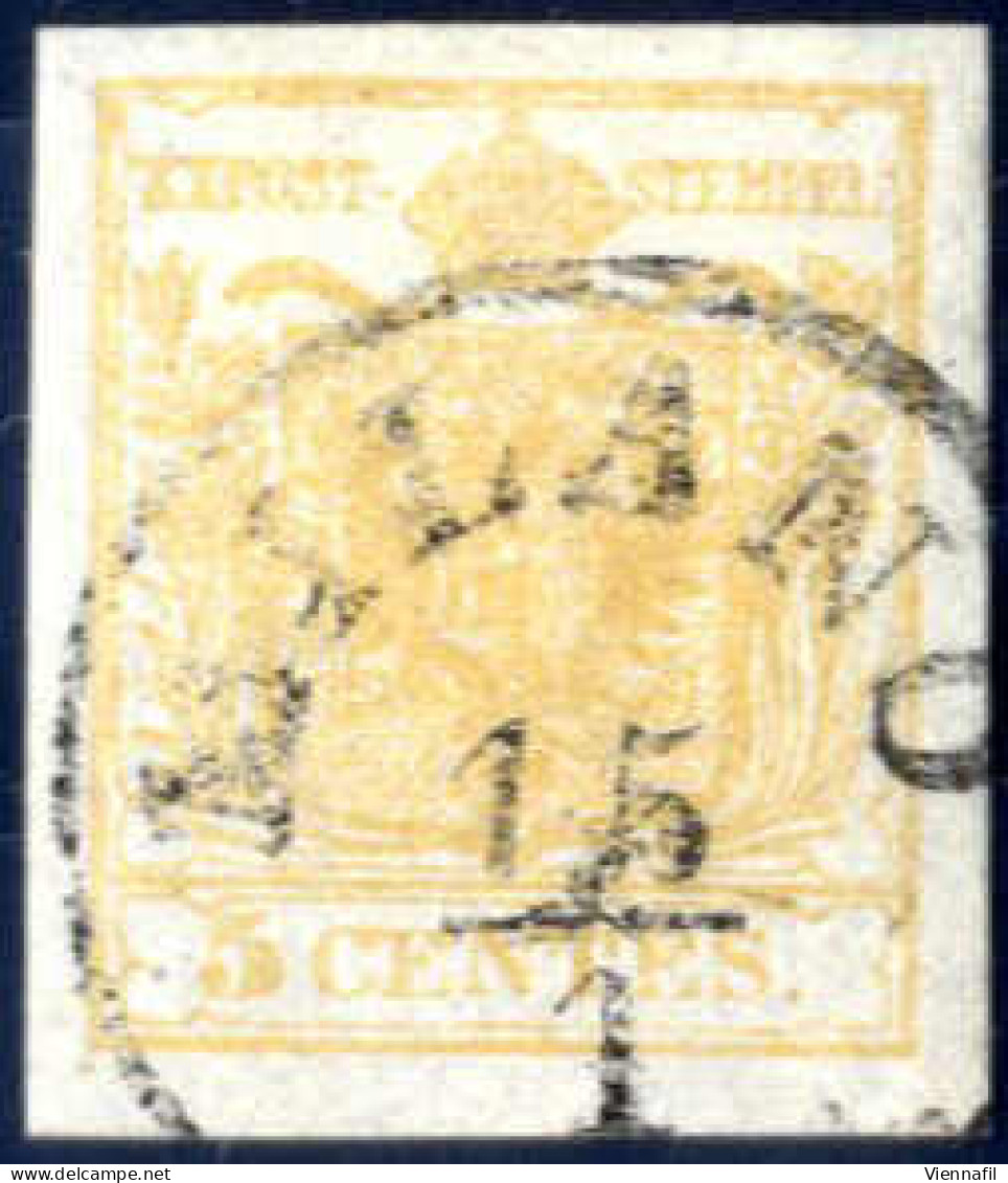 O 1850, 5 Cent. Giallo Arancio Chiaro, Usato, Splendido, Firmato Colla, Sass. 1f / 250,- - Lombardije-Venetië