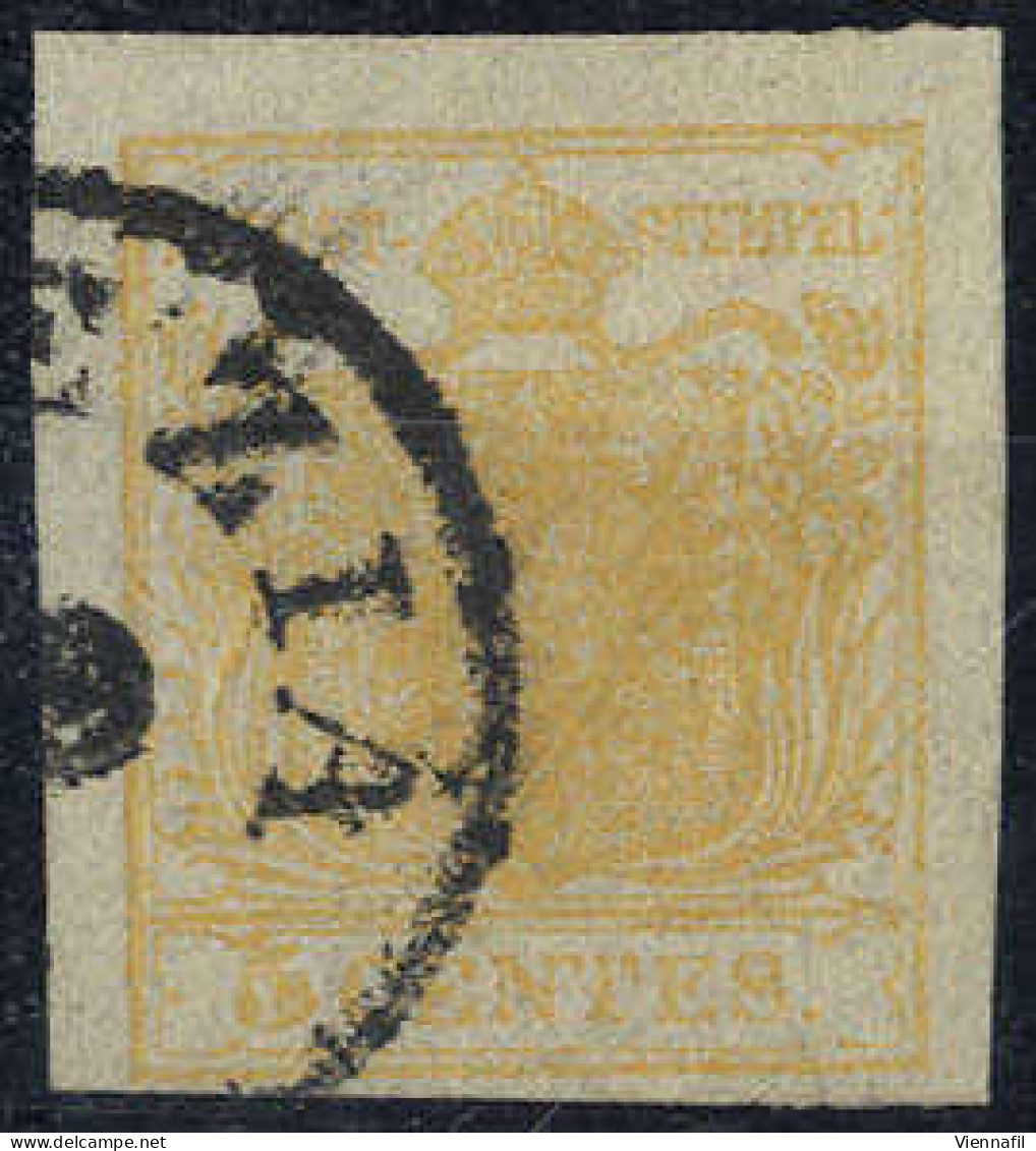 O 1850, 5 Cent. Giallo Arancio, Usato, Cert. Ferchenbauer (Sass. 1g) - Lombardo-Vénétie