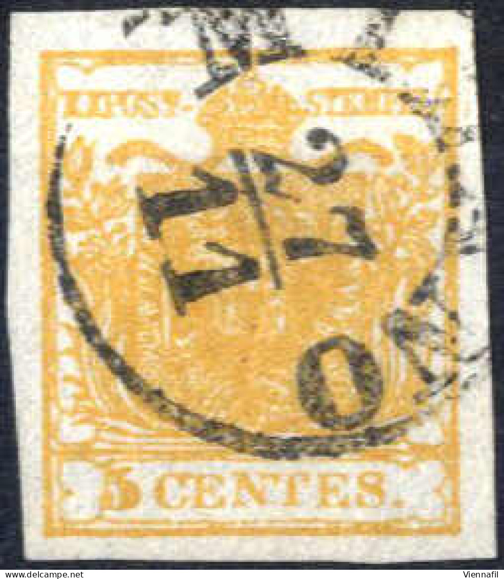 O 1850, 5 Cent. Arancio Con Centro In Risalto, Usato Milano, Splendido, Certificato Weißenbichler, Sass. 1h / 300,-++ - Lombardo-Vénétie