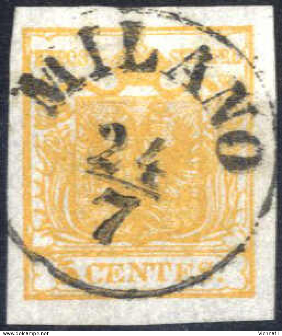 O 1850, 5 Cent. Arancio I°tipo, Annullato Milano 24.7., Splendido, Certificato Weißenbichler, Sass. 1h / 300,- - Lombardo-Venetien