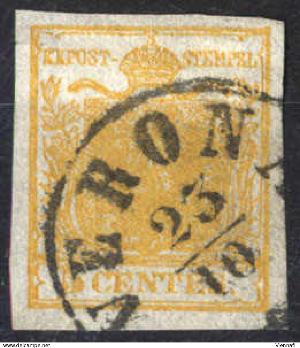 O 1850, 5 Cent. Arancio, Centro In Risalto,cert. Goller (Sass. 1h) - Lombardo-Vénétie